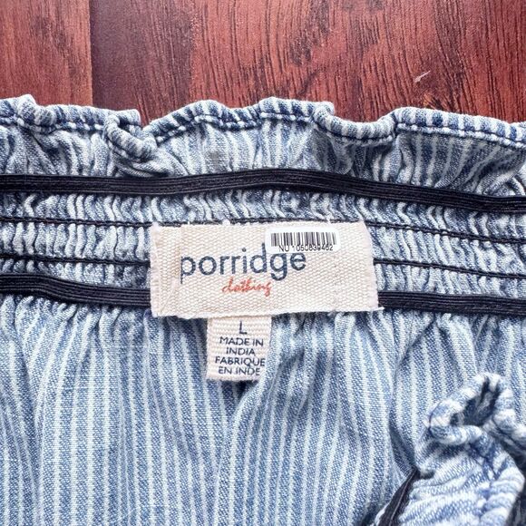 Anthropologie Porridge Top Sz L Ruby Off Shoulder Cropped Denim Striped Boho - Picture 15 of 16